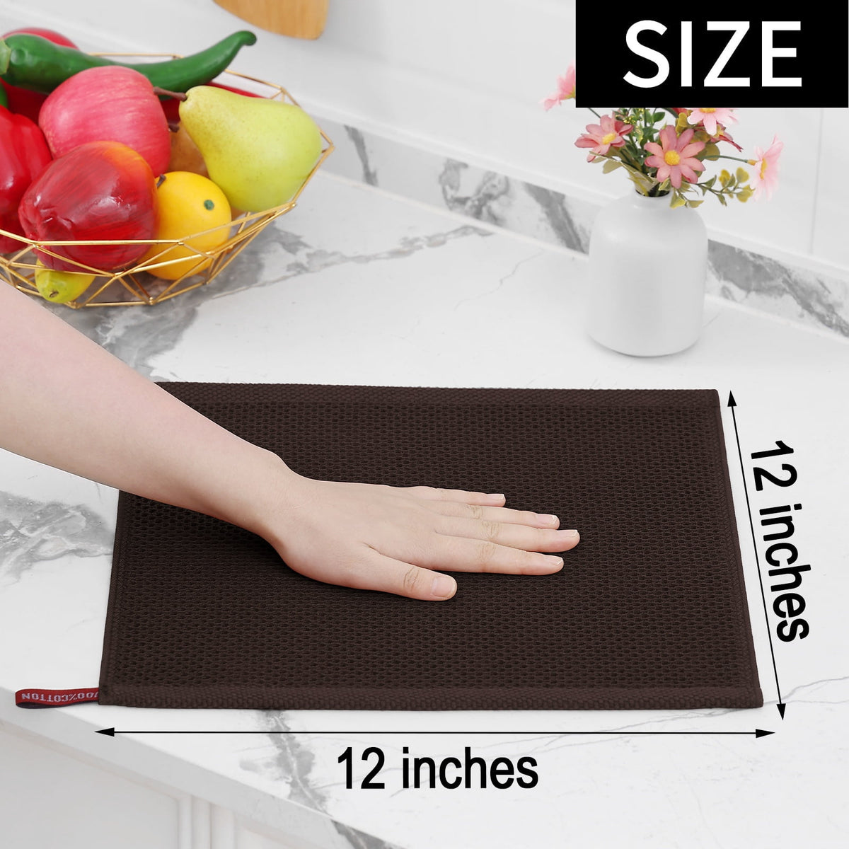 Smiry 100% Cotton Waffle Weave Kitchen Dish Towels, Ultra Soft Absorbent Quick Drying Cleaning Towel, 13x28 Inches, 4-Pack, Dark Grey