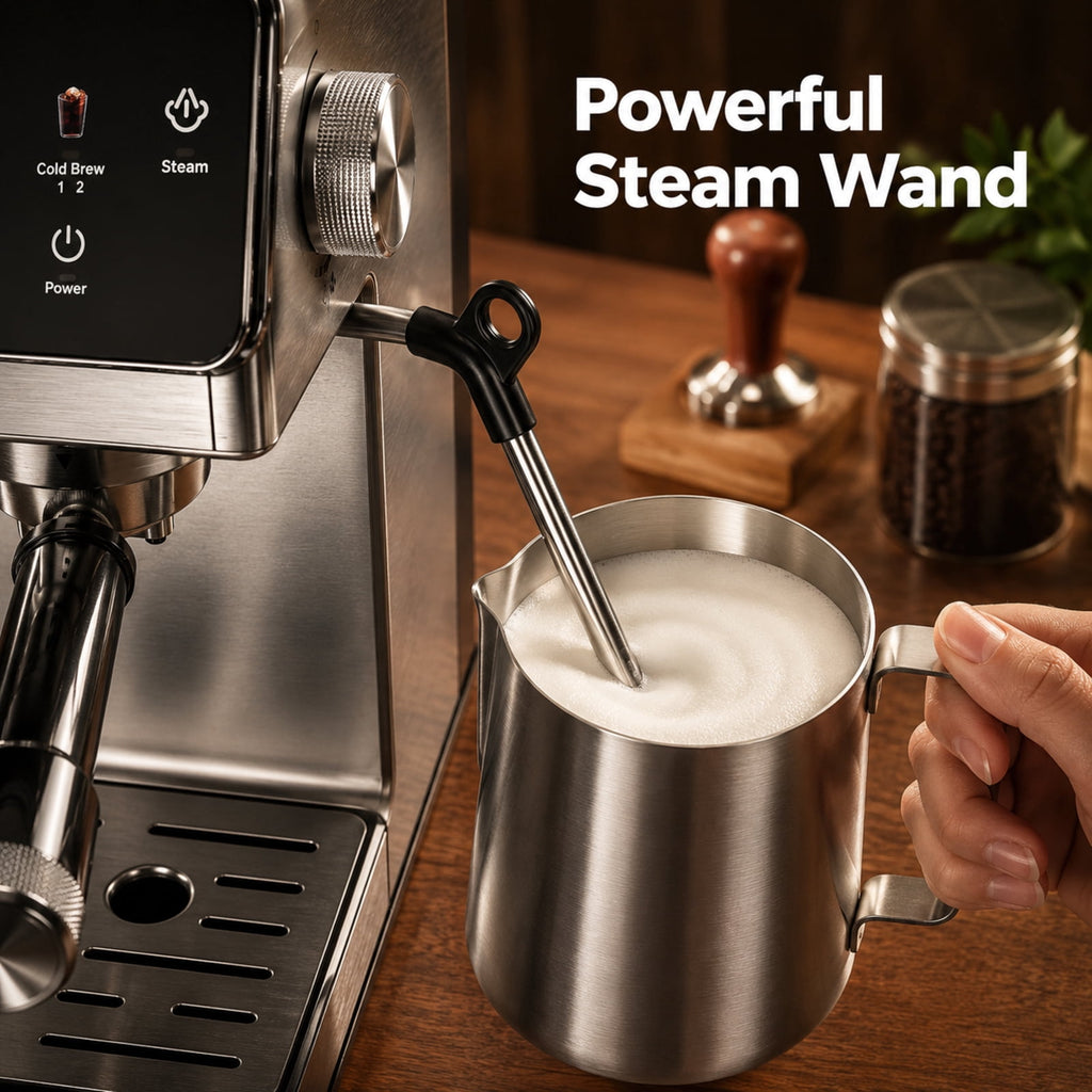 20-Bar Espresso Machine with Rapid Cold Brew, Stainless Steel Coffee Maker, 40oz Removable Water Tank for Cappuccino & Latte, Silver