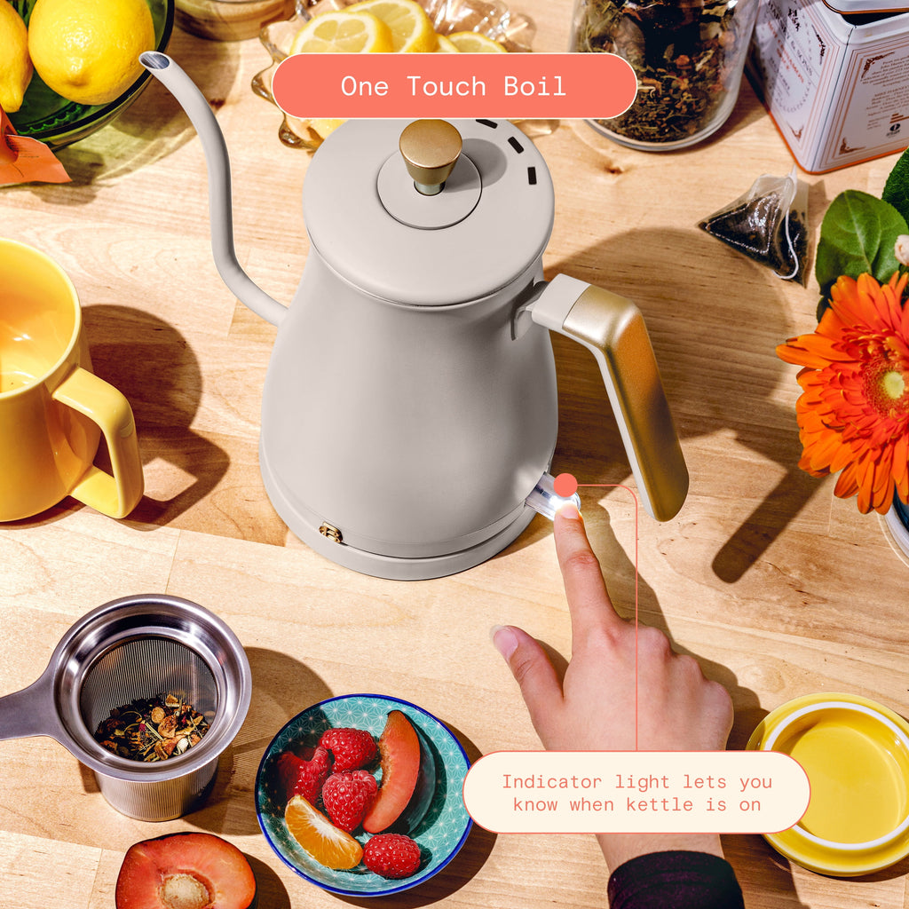 Beautiful 1-Liter Electric Gooseneck Kettle 1200 W, Chocolate by Drew Barrymore