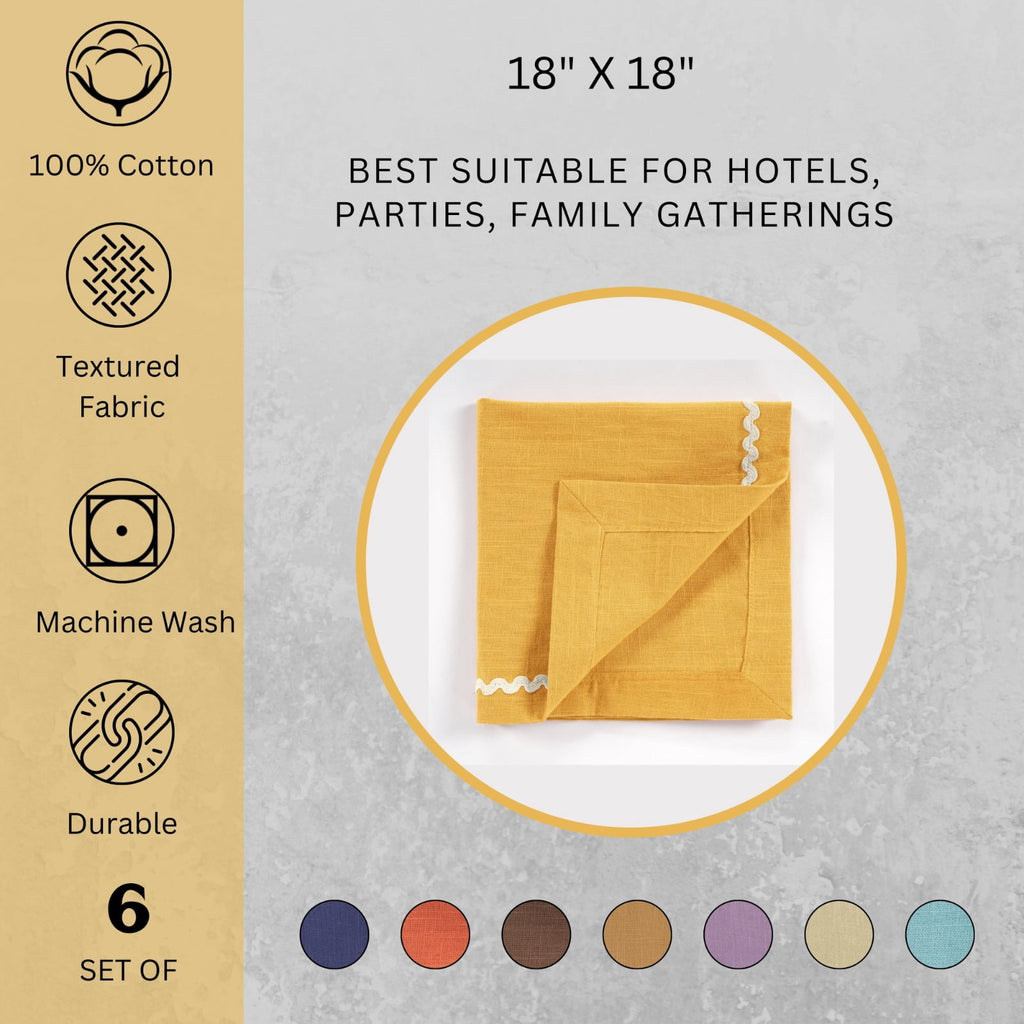Fingercraft Cloth Napkin, Soft Quality Cotton Linen Blend Fabric, Dinner Napkins with Premium White Lace, 6 Pack, 20”x20” Aqua