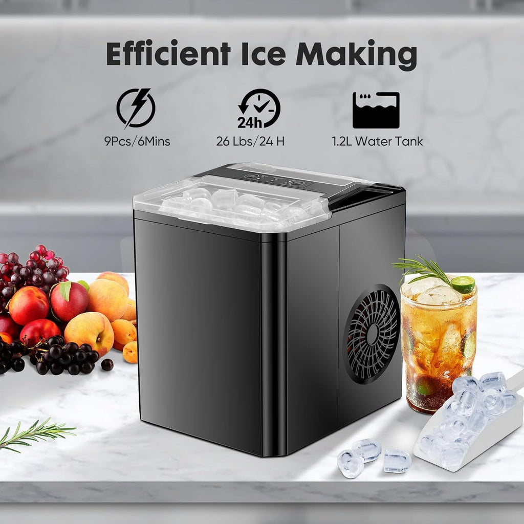 Simenmax Ice Maker Countertop – 26lbs Desktop ice maker with Handle for Home, Kitchen, Office, Outdoors, RV, Camping, White