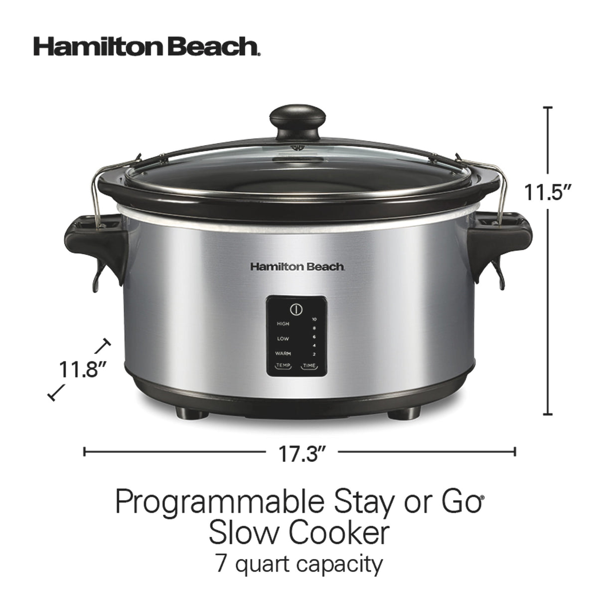 Hamilton Beach 7 Qt Programmable Slow Cooker, Stoneware Crock with Removable Pot, Stainless Steel