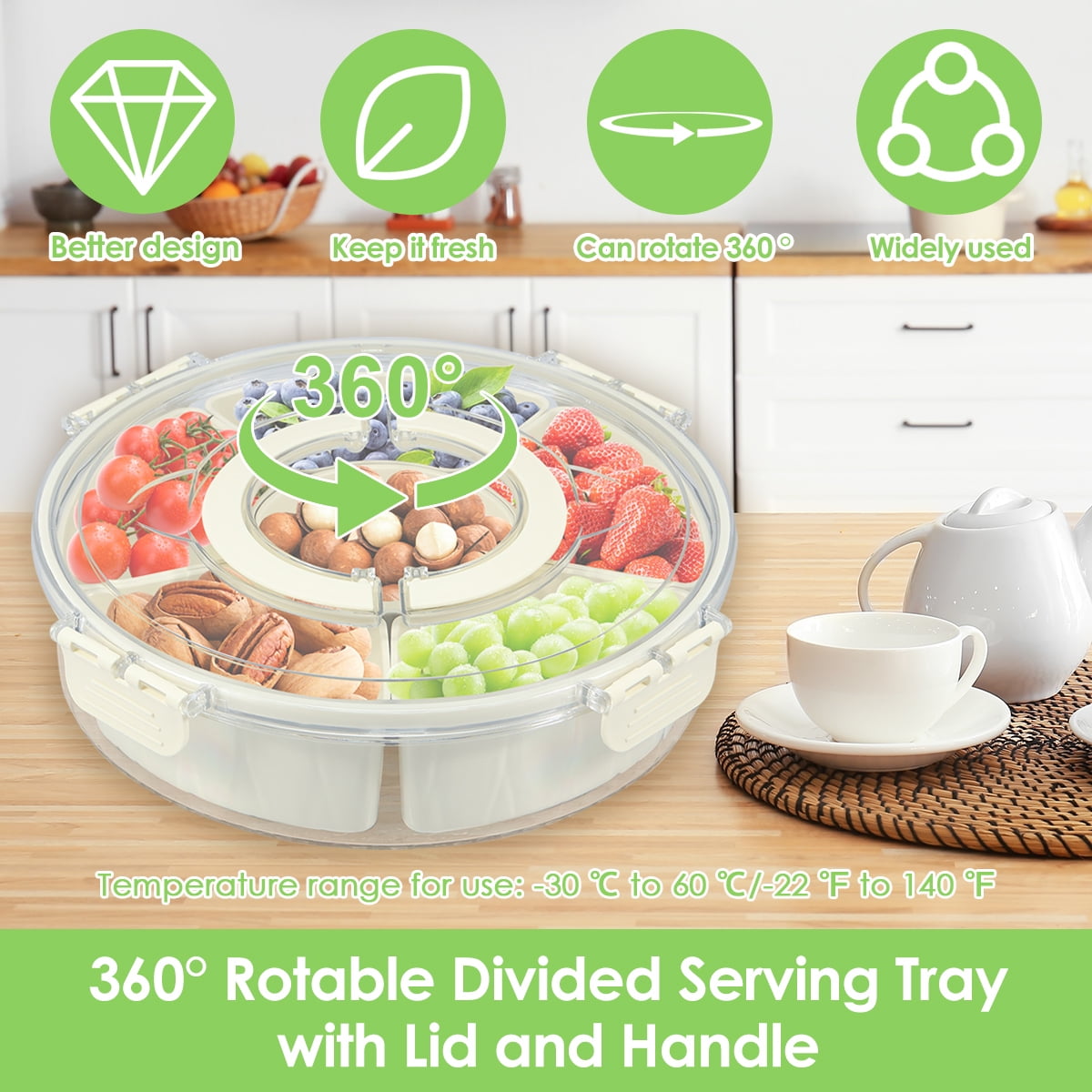 Divided Serving Tray with Lid and Handle Snackle Box Charcuterie Container Portable Snack Platters Clear Organizer