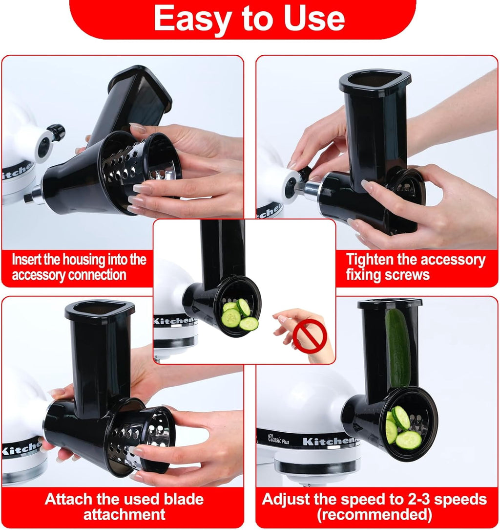 PQPO Stainless Steel Slicer Shredder Grater with 4 Blades, Compatible with KitchenAid Stand Mixer, Cheese Grater