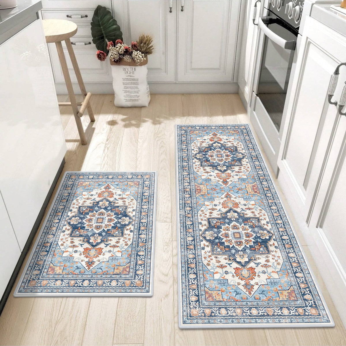 Findosom 3pcs Kitchen Rugs Set,Washable Boho Farmhouse Kitchen Mats for Floor,Non Slip Kitchen Floor Mat Carpet Runner Rugs for Entryway Hallway Laundry Home Decor 20"x32"+20"x32"+20"x47" Gray