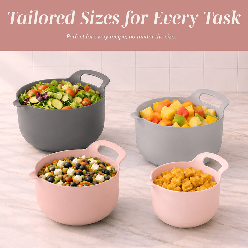 COOK WITH COLOR Mixing Bowls Set, 4-Piece Non-Slip Mixing Bowls with Pour Spouts & Handles, Black Speckled