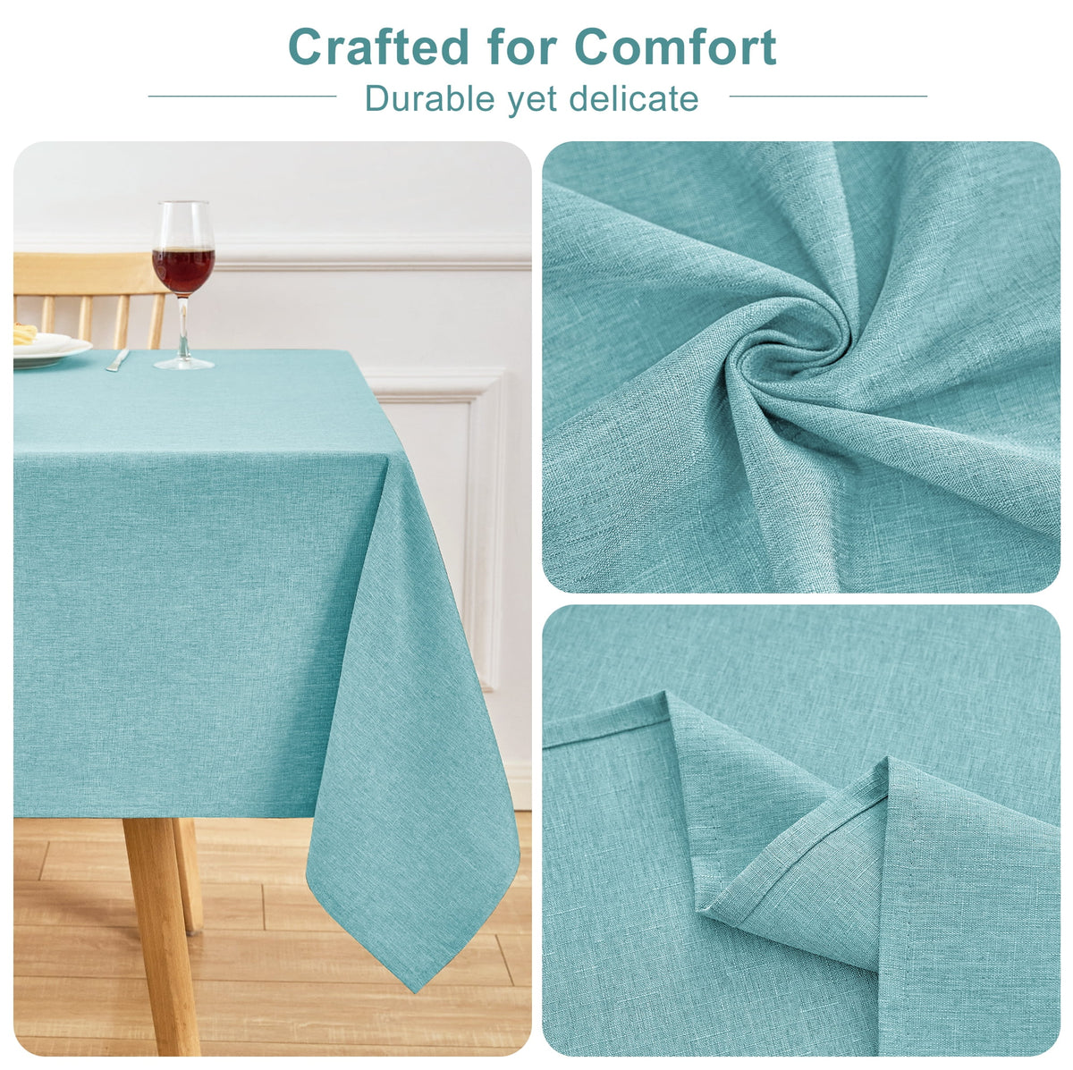 Inosoo Faux Linen Textured Rectangle Tablecloth - 60 x 84 inch Waterproof & Machine Washable Linen-Look Cloth Table Cover, White