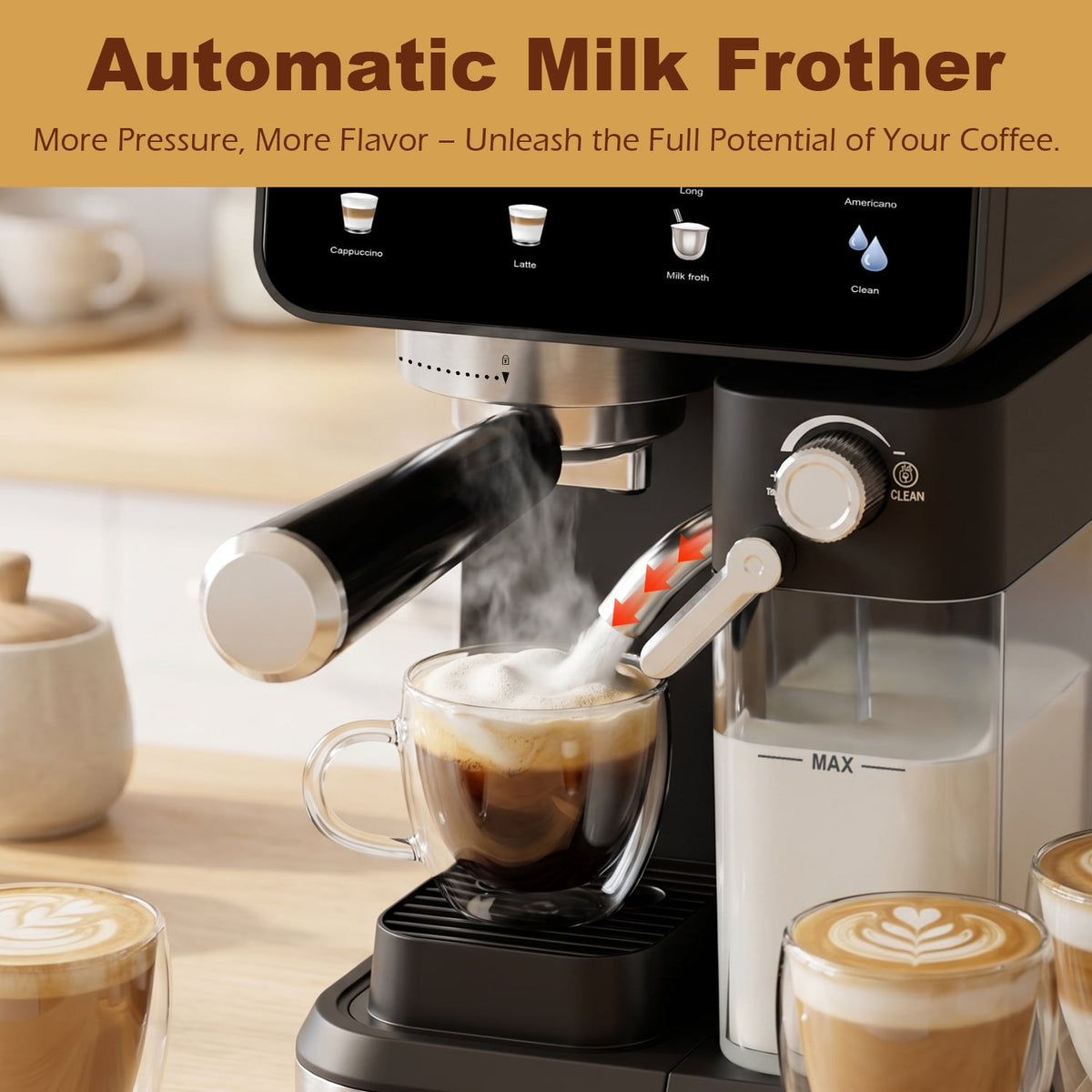 Bluebow Espresso Machine with Color Touchscreen, 20 Bar Espresso Maker with Automatic Milk Frother, Coffee Maker for Home - Cold Brew Cappuccino Latte Americano, 1350W