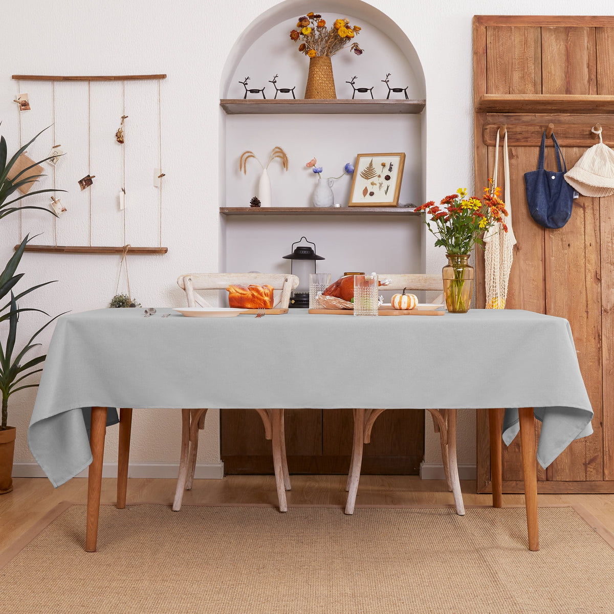 Deconovo Square Tablecloth with Waterproof Finish, Easy-Clean Polyester Table Cover, 54 x 54 Inch, Dark Gray