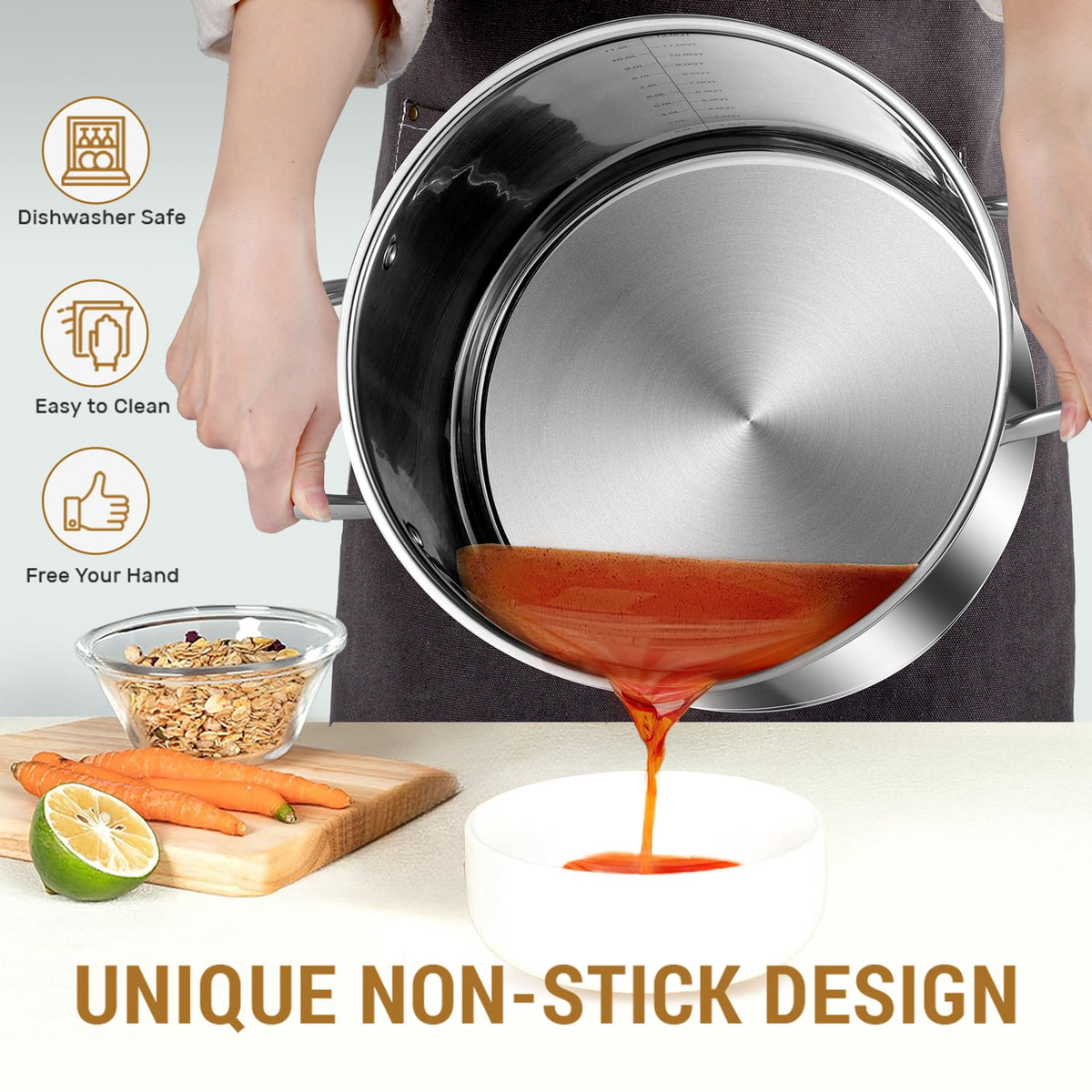 Coliware Large Stock Pot, 12 QT Trip-Ply Bottom Stainless Steel Cooking Pot with Tempered Glass Lid, Soup Pasta Cookware Compatible with Gas Induction Electric Stoves, Ollas de Cocina