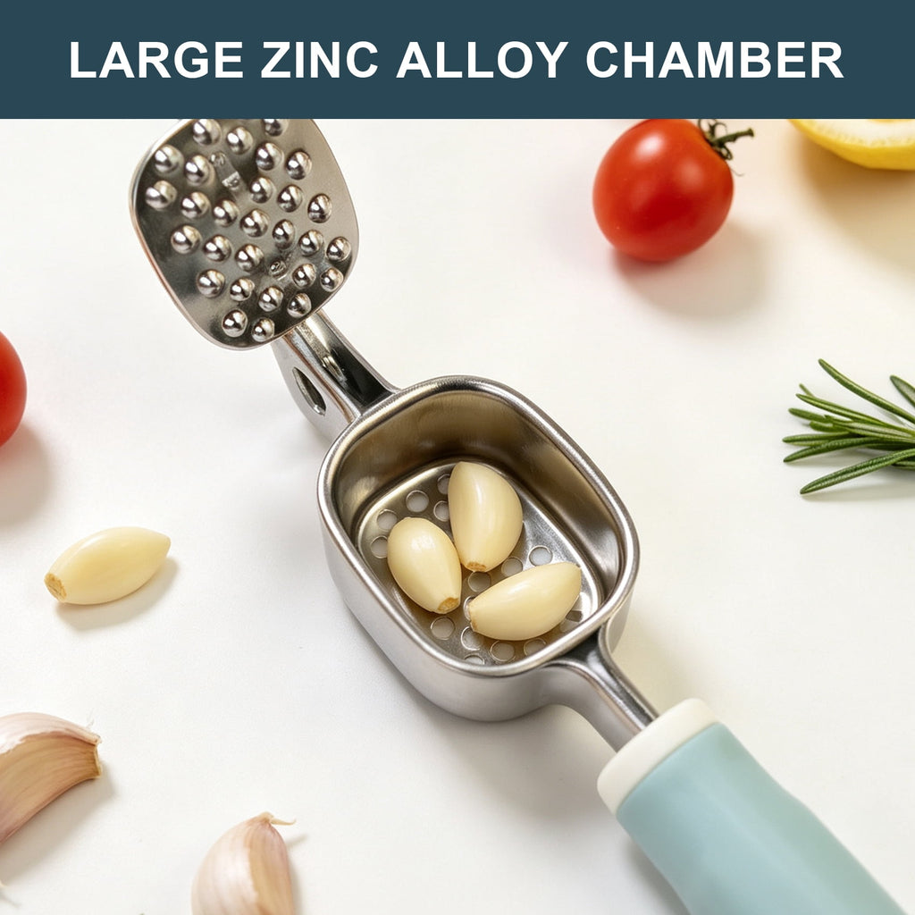 3-Piece Garlic Press Set with Silicone Peeler & Cleaning Brush, Stainless Steel Mincer for Garlic and Ginger, Easy Squeeze Kitchen Tool
