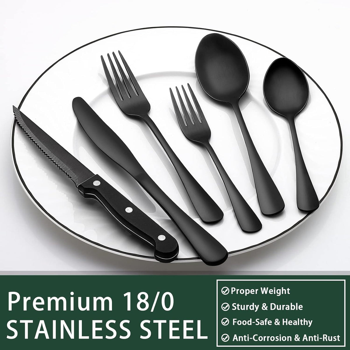 49-Piece Silverware Set with Flatware Drawer Organizer, Durable Stainless Steel Cutlery Set for 8, Mirror Polished Kitchen Utensils Tableware Service with Steak Knives Dinner Fork Knife Spoon & Tray
