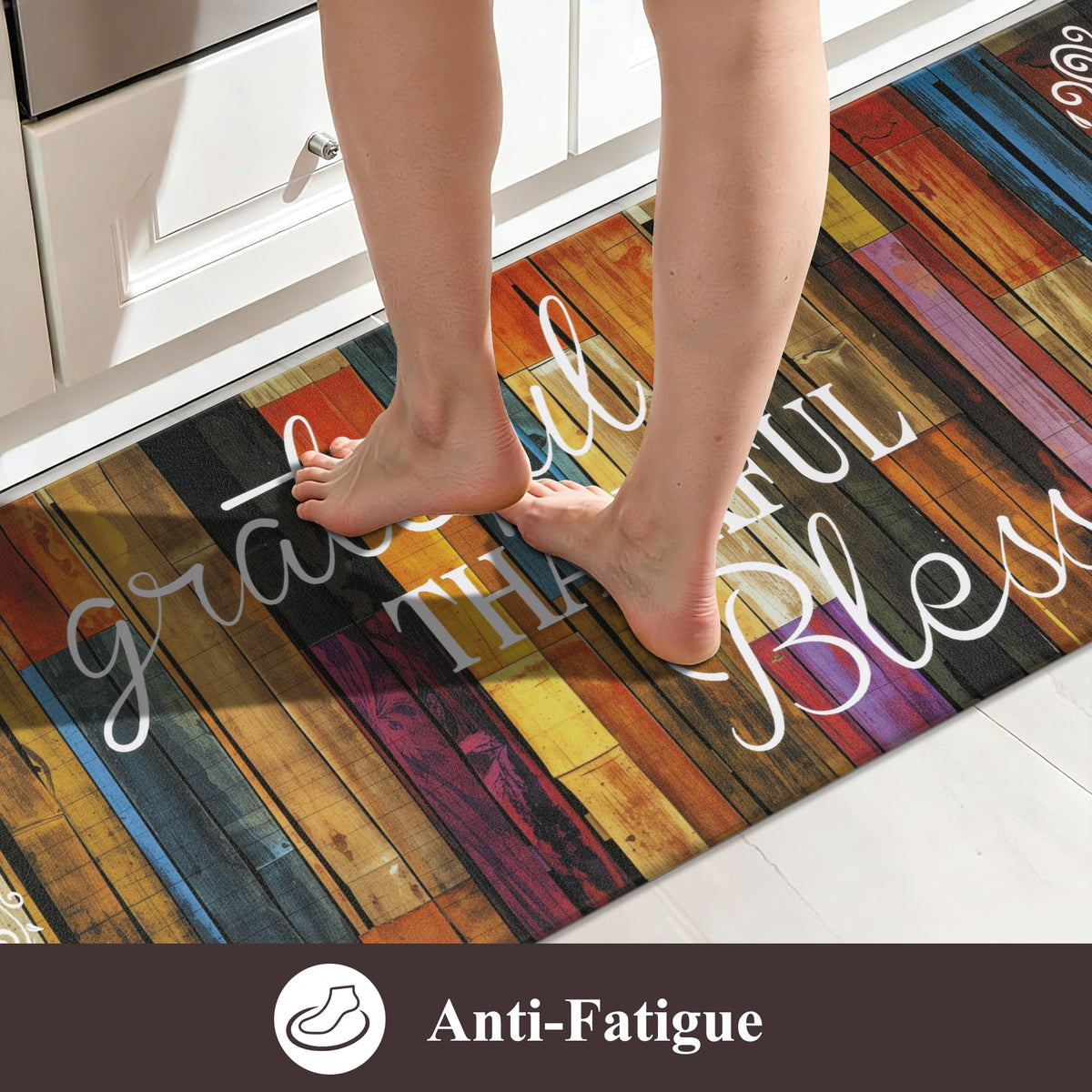 MeyJey Farmhouse Kitchen Rug Set of 2, Non-Slip Anti-Fatigue Waterproof Cushioned Mat for Kitchen, Dining & Laundry Room, 18"x30"+18"x48" Teal/Brown