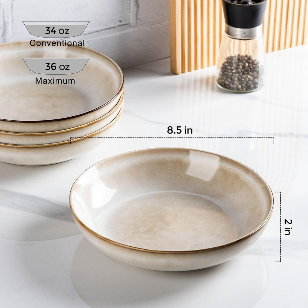 AmorArc 8.5'' Large Ceramic Pasta Bowls Set, 36oz Stoneware Bowls Set of 6 for Kitchen, Reavtive Glaze Bowls-Microwave,Dishwasher Safe for Pasta,Salad,Oatmeal-Ceylon Blue