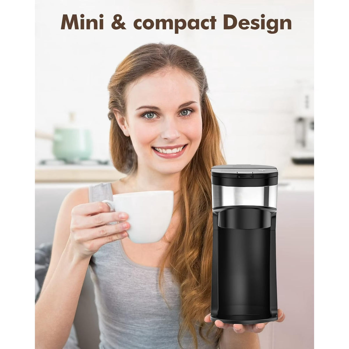 Jesslyn Single Serve Coffee Maker: Coffee Machine Compatible with K Cup Capsules & Grounds, Black