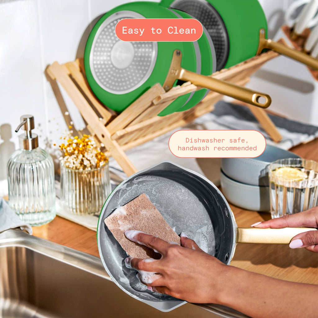 Beautiful 12-Piece Cookware Set, Pots and Pans with Strainer Lids and EverGood Ceramic Nonstick Coating, White Icing by Drew Barrymore
