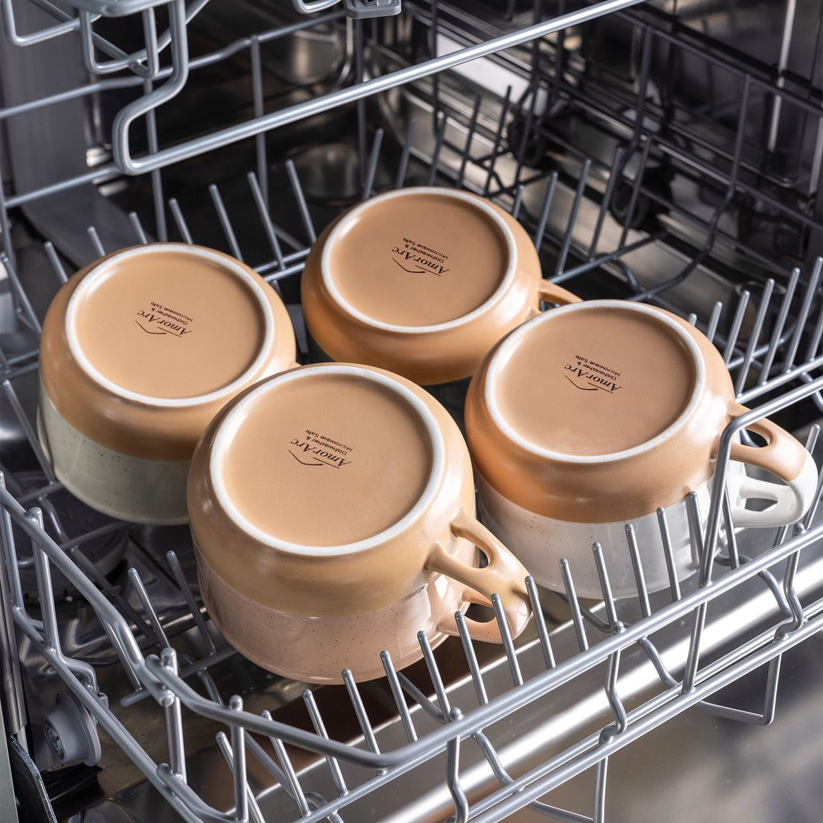 AmorArc Ceramic Soup Mugs with Handles and Lids,24 OZ Soup Cups Set of 2 with Terracotta Underside,Mug Bowls with Spoon for Soup/Cereal/Salad/Noodles/Ramen/Microware &Dishwasher Safe-White &Peach