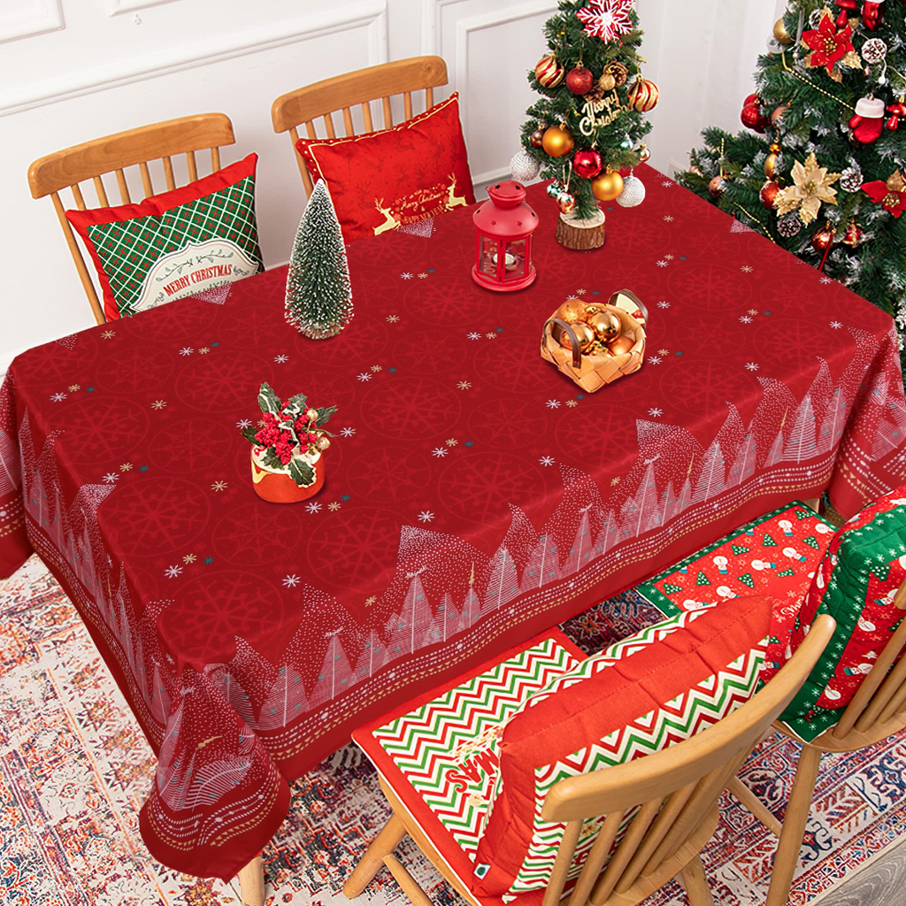LUSHVIDA Printed Christmas Tablecloths Rectangle Xmas Tree Table Cover Table Cloth Water Resistant Washshable Stain Resistant Decorative Tablecloth for Dining Festival - 60x84 inch 1 Pc