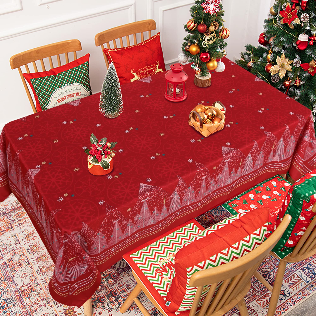 LUSHVIDA Printed Christmas Tablecloths Rectangle Xmas Tree Table Cover Table Cloth Water Resistant Washshable Stain Resistant Decorative Tablecloth for Dining Festival - 60x84 inch 1 Pc