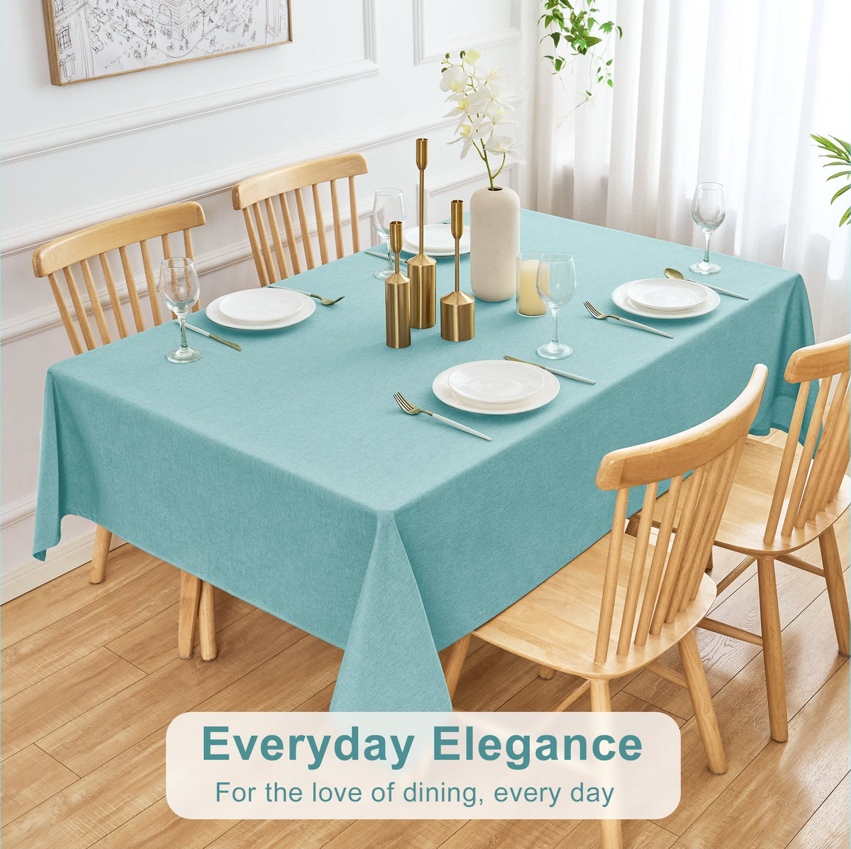 Inosoo Faux Linen Textured Rectangle Tablecloth - 60 x 84 inch Waterproof & Machine Washable Linen-Look Cloth Table Cover, White