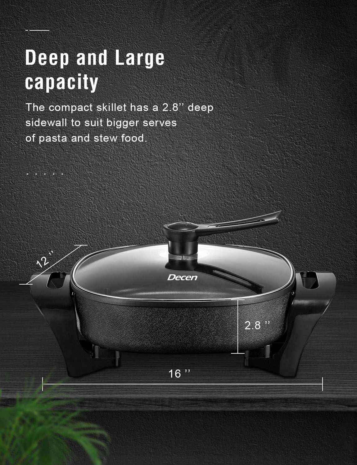Electric Skillet, 12 inch Deep Non Stick Electric Skillet with Glass Cover, FOHERE Skillet for kicthen, 1360W, Black