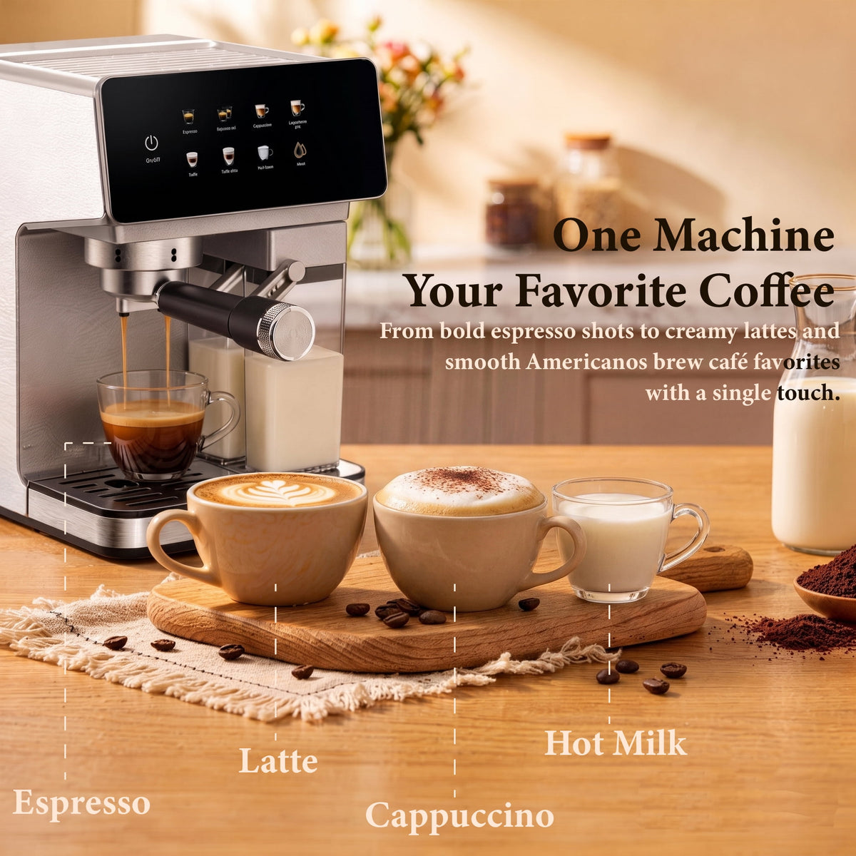 LINKChef Espresso Coffee Machine Maker with Milk Frother Semi-Automatic Cappuccino and Latte Machine for Home, Stainless Steel