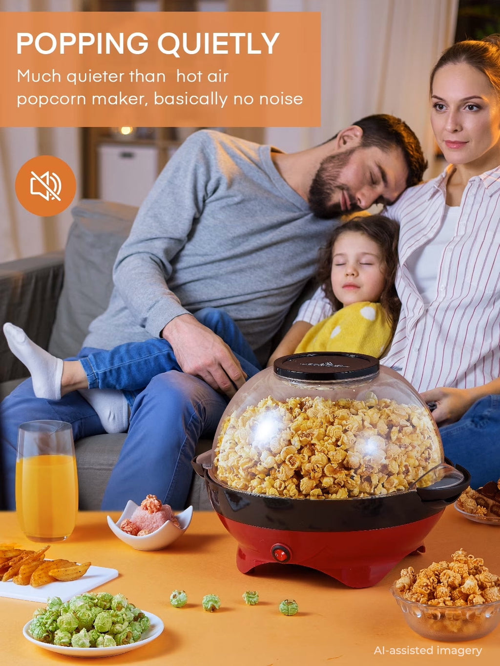 HOUSNAT Electric Popcorn Popper, 6-Quart/28-Cup, Fast Hot Oil Pop corn Maker Machine, Thicken Transparent Cover