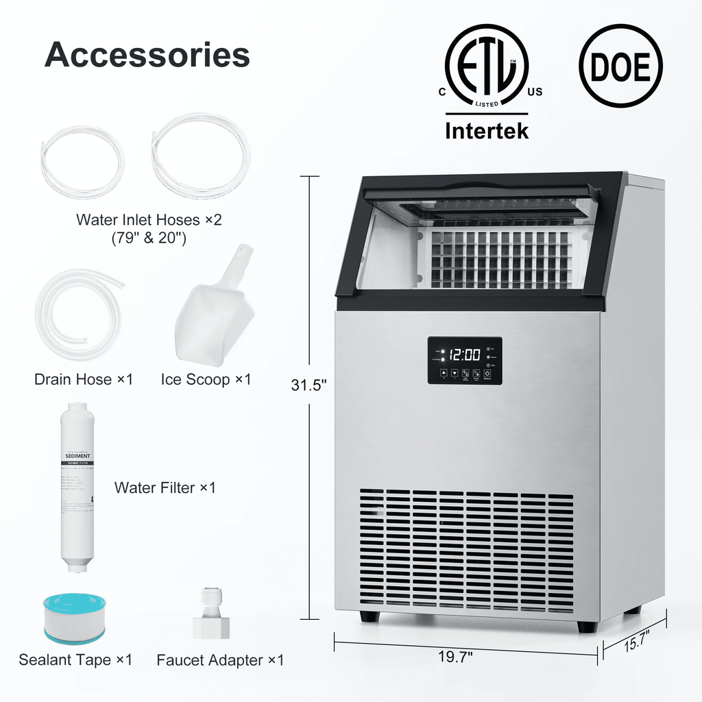 OUTBID Ice Maker Machine Crystal Clear Bullet Ice 52 lbs/24H with Spray Technology, Undercounter Commercial Ice Cube Maker, Built-In for Home Bar and Kitchen