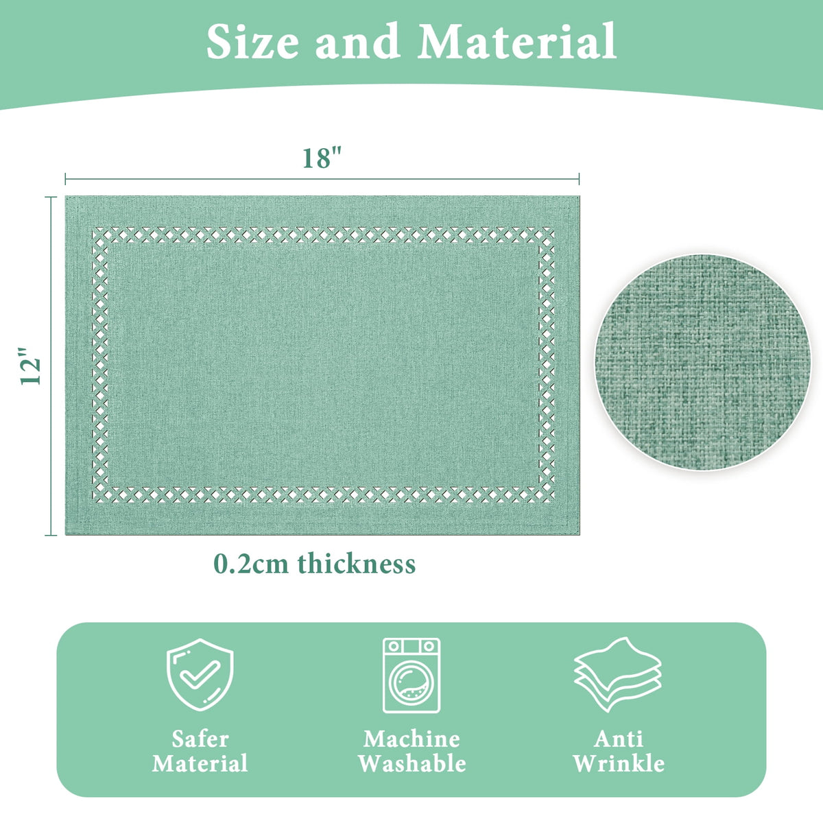 Placemats Set of 4, Yamaziot Double Layer Cloth Fabric Heat Resistant Place Mat, Washable Reversible Rectangle Dining Table Mats, Hollow Khaki, 12"x18"