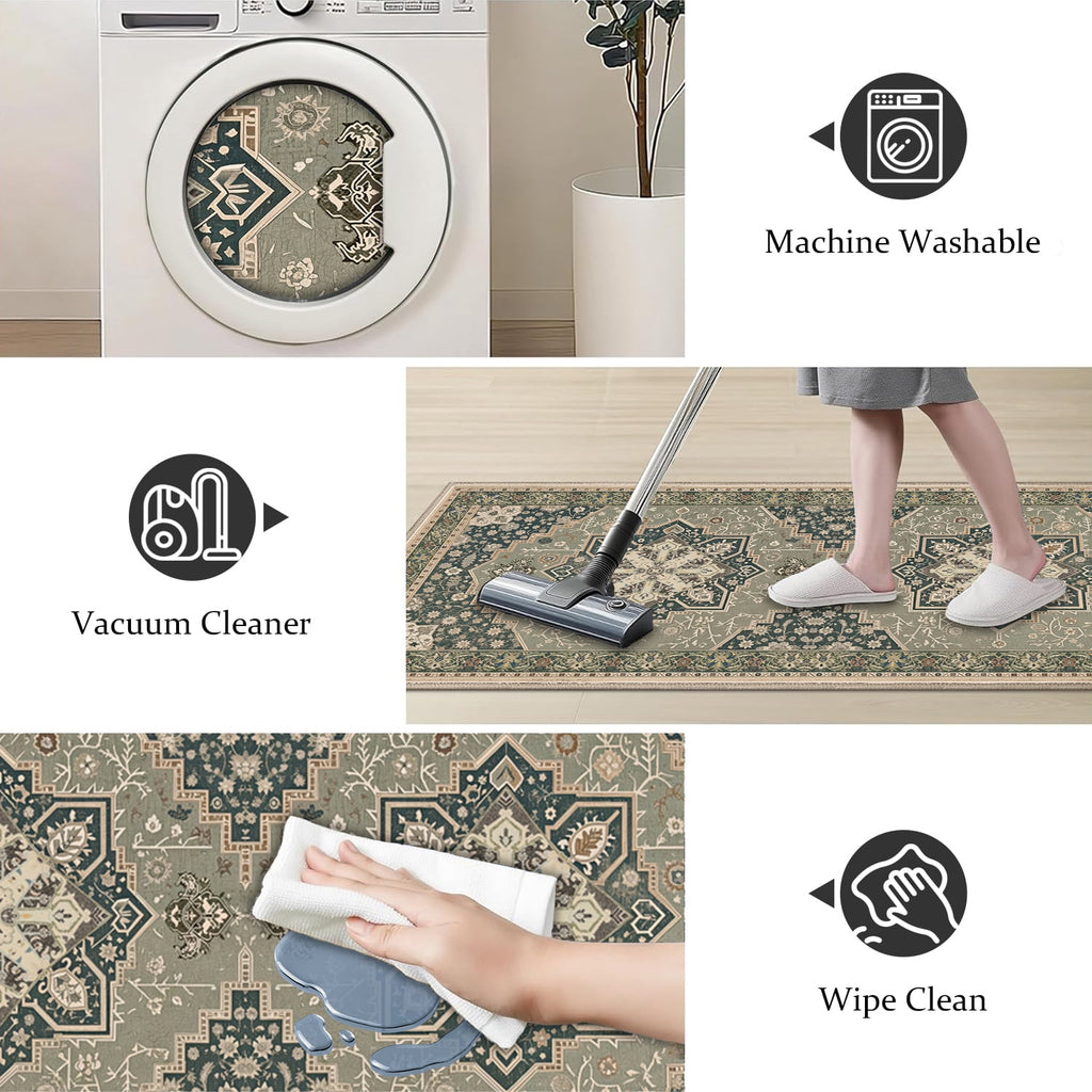 TECHVIDA Kitchen Rug Set 3 Piece,Non Slip Machine Washable Kitchen Mats, Farmhouse Hallway Doormat for Home Floor and Living Room,Gray