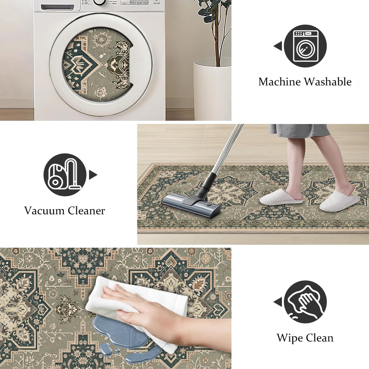 TECHVIDA Kitchen Rug Set 3 Piece,Non Slip Machine Washable Kitchen Mats, Farmhouse Hallway Doormat for Home Floor and Living Room,Gray