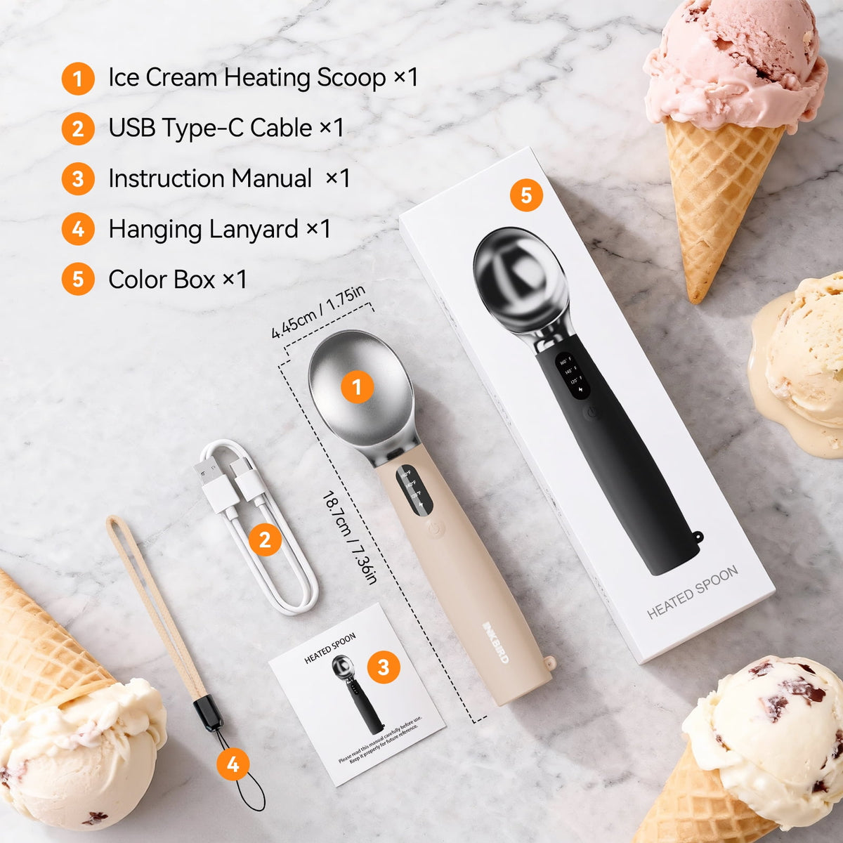 Heated Ice Cream Scoop Rapid Heating Food Grade Stainless Steel 3-Level Temperature Control Waterproof, Effortless Scooping for Seniors, Kids & Women