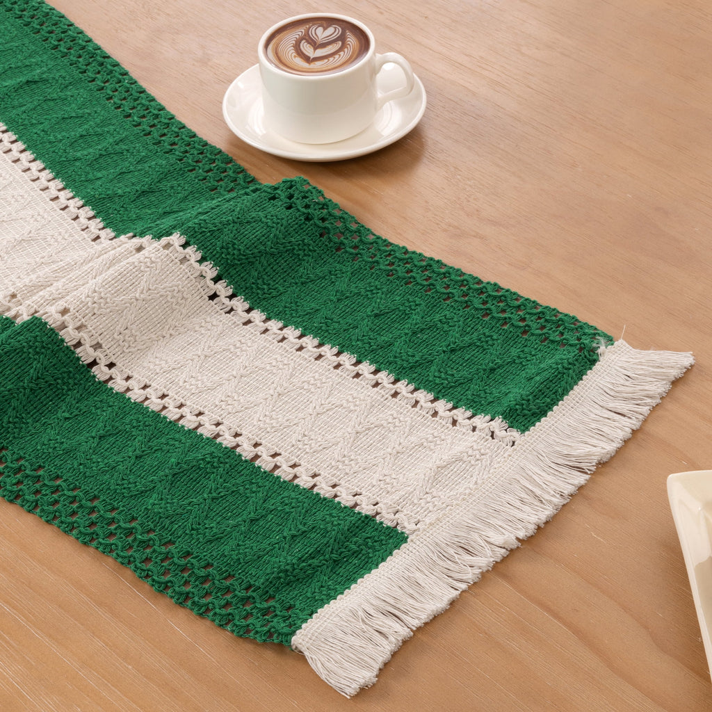 MeyJey Table Runner and Placemats Set of 4, Washable Fabric Rectangle Dining Table Mats with Tassels for Dining Tables, Kitchen, Red/Beige