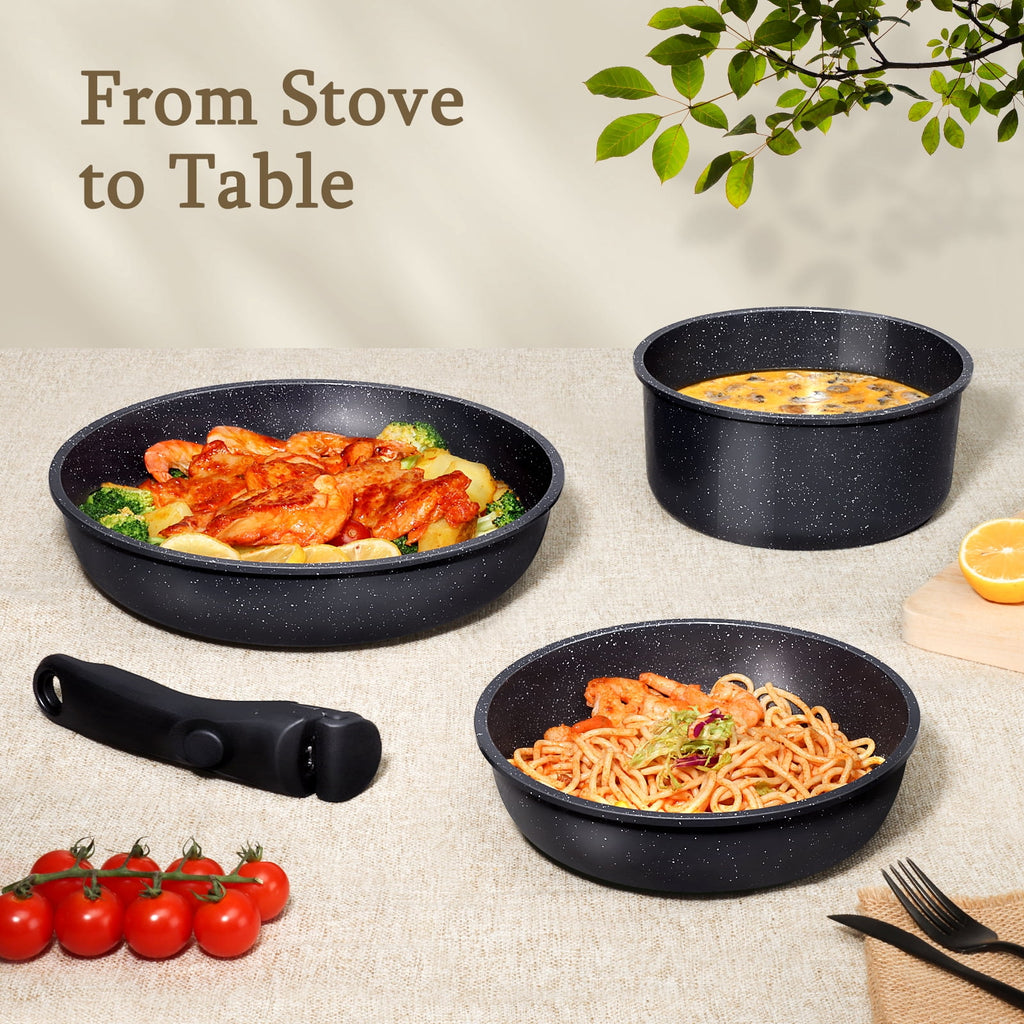 Gipp 11pcs Ceramic Cookware Sets, Pots and Pans Set Non Stick with Removable Handle, Oven & Dishwasher Safe,Induction Cookware