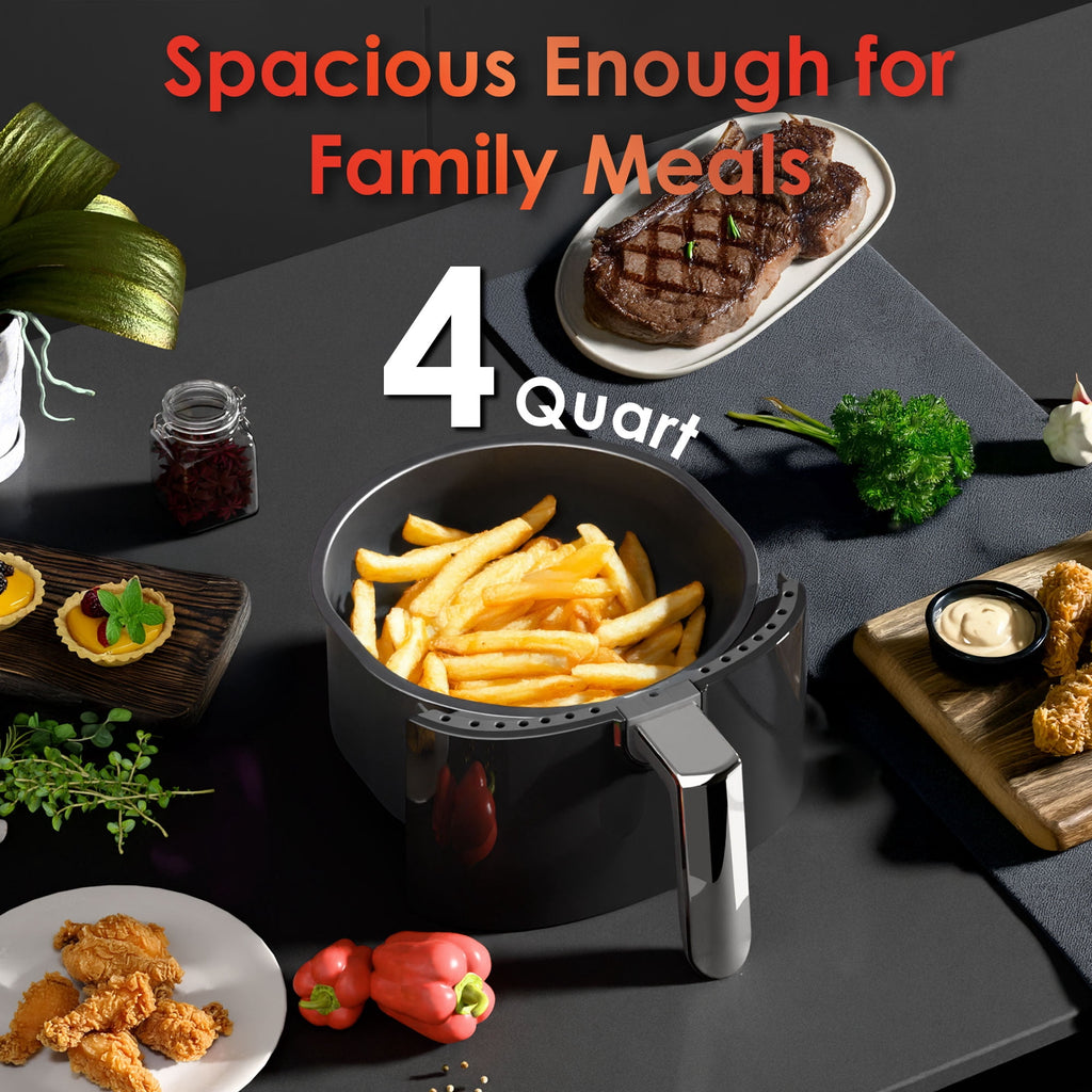 WHALLULTRA 4QT Air Fryer, Smart Touchscreen & View Window, 12 Presets, Vortex Heating, Dishwasher Safe Basket, Obsidian