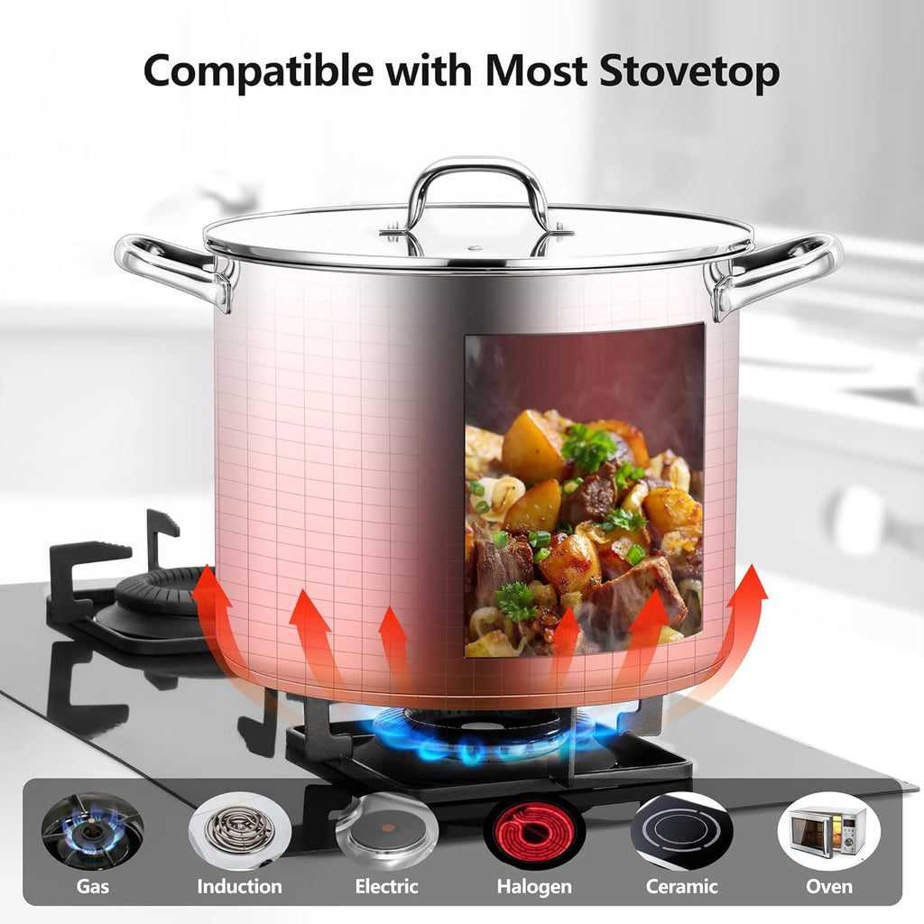 Coliware Large Stock Pot, 12 QT Trip-Ply Bottom Stainless Steel Cooking Pot with Tempered Glass Lid, Soup Pasta Cookware Compatible with Gas Induction Electric Stoves, Ollas de Cocina