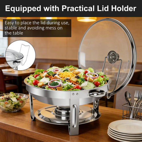 Bluebow 4 pack Chafing Dish Buffet Set, 5QT Stainless Steel Food Warmer, Chafing Dish for Buffet with Glass Lid & Holder for Party, Wedding, Catering