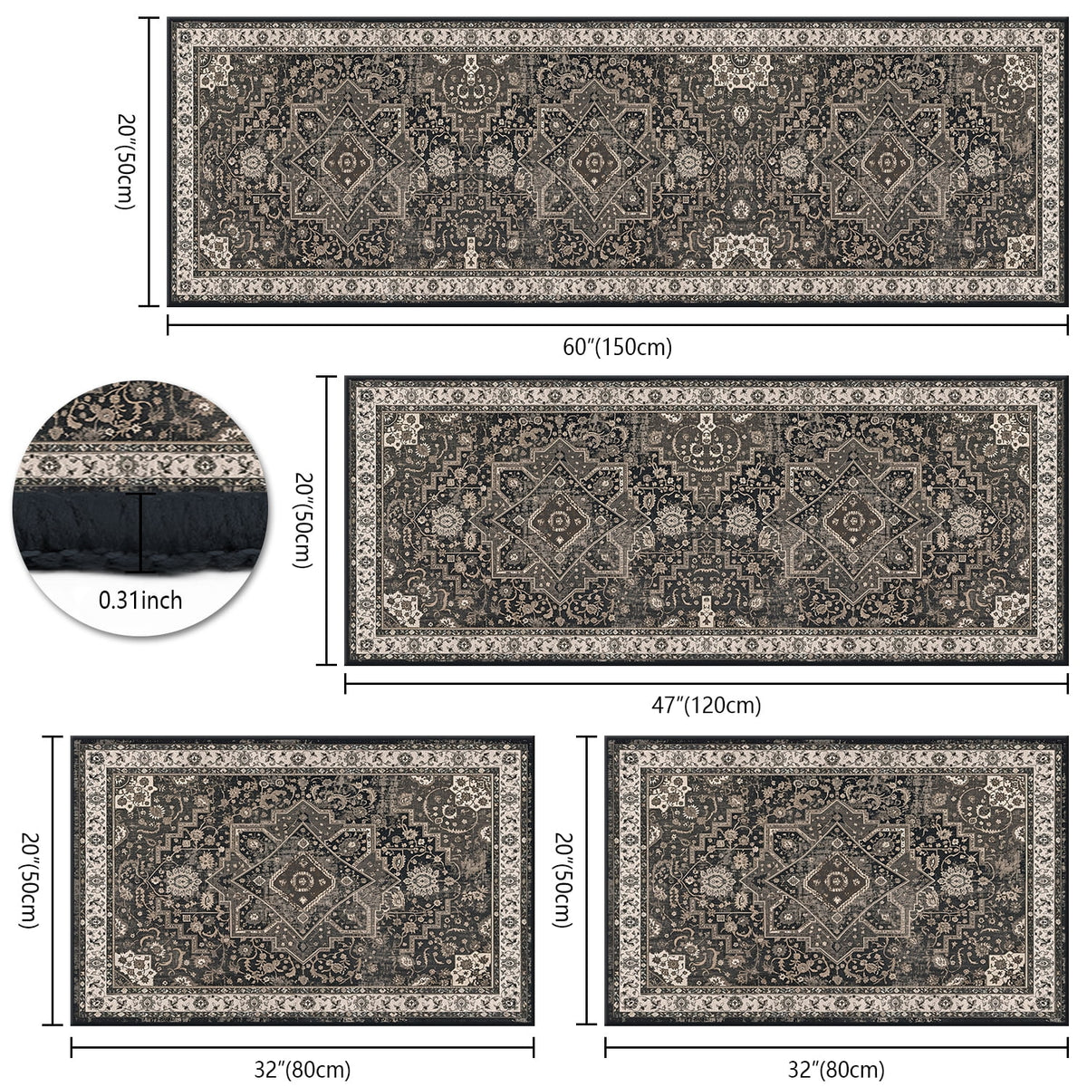 TECHVIDA Kitchen Rug Set 3 Piece,Non Slip Machine Washable Kitchen Mats, Farmhouse Hallway Doormat for Home Floor and Living Room,Gray