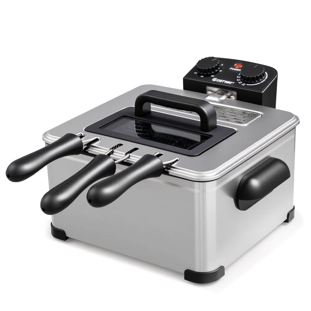 Costway Electric Deep Fryer 5.3 QT/21-Cup Stainless Steel 1700W with Triple Basket Silver