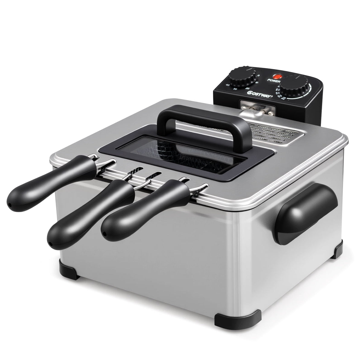 Costway Electric Deep Fryer 5.3 QT/21-Cup Stainless Steel 1700W with Triple Basket Silver