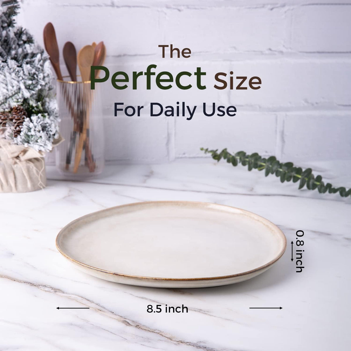 AmorArc Ceramic Plates Set of 6, 8.5 Inch Handmade Reactive Glaze Stoneware Plates set for Dessert, Salad, Appetizer, Dinner, Microwave & Dishwasher Safe, Scratch Resistant-Pearl White