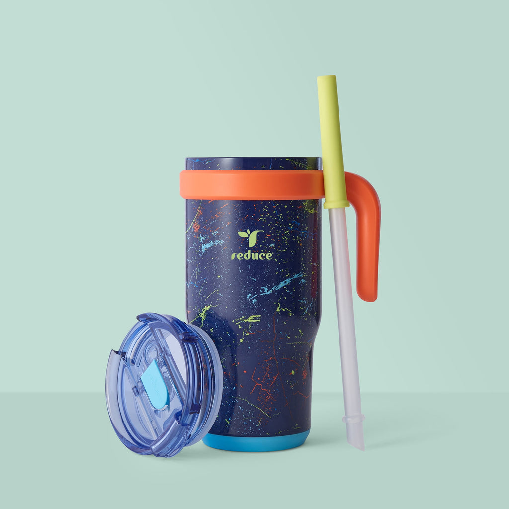 Reduce Coldee Kids Insulated Tumbler with Straw, 18oz Stainless Steel Spill-Proof Cup with Handle, Smiles
