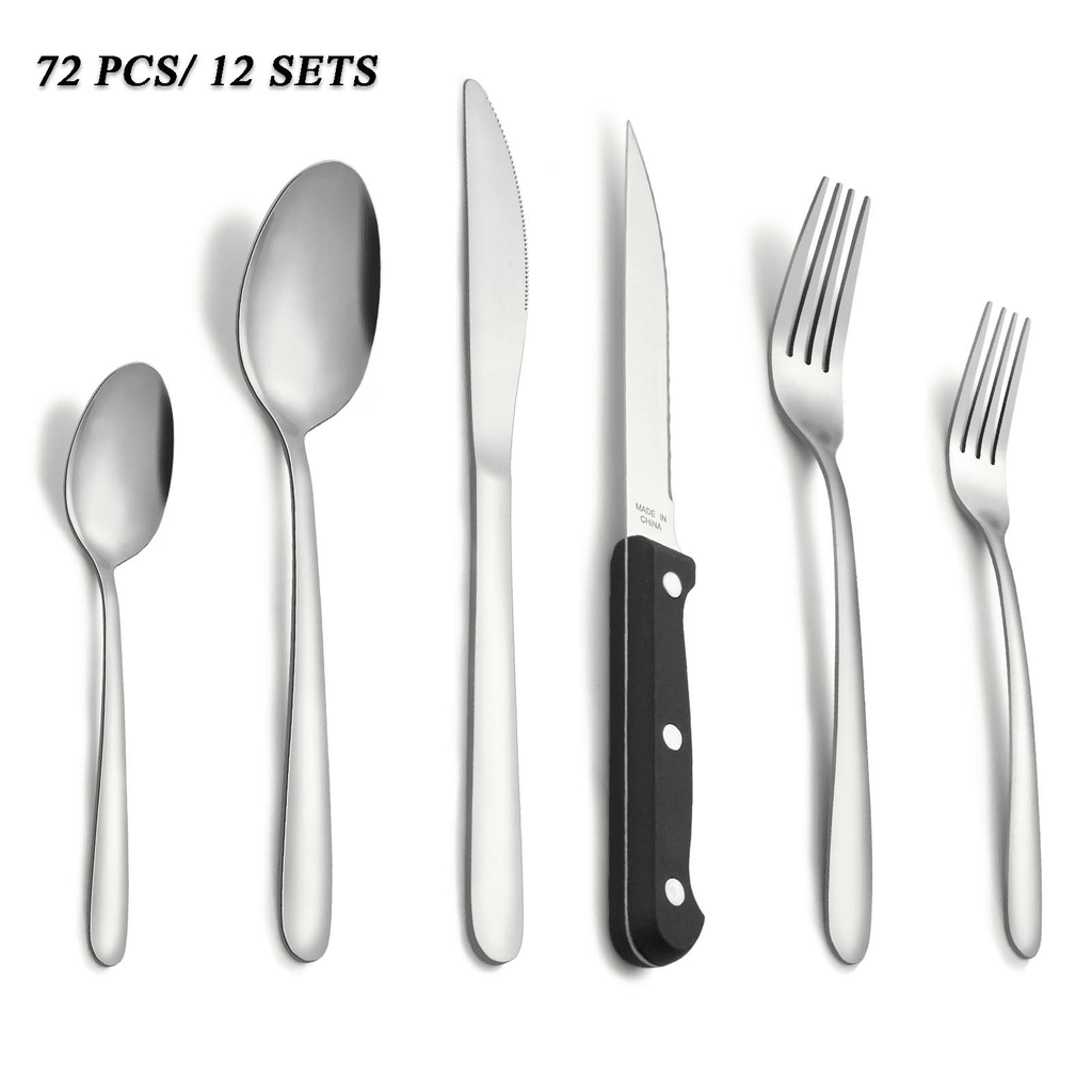 Bestdin 24 Pieces Silverware Set, Flatware Sets with Steak Knives Service for 4, Premium Stainless Steel Mirror Polished Cutlery Utensil Set, Durable Home Kitchen Eating Tableware Set,Dishwasher Safe