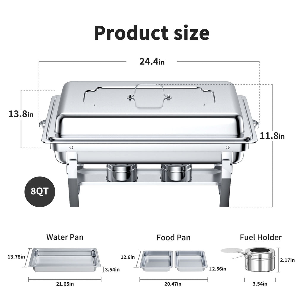 TINANA 4 Pack Chafing Dishes Buffet Set, Full-Size Buffet Servers with Lids, Stainless Steel Food Warmers with 4 Fuel Holders, Silver