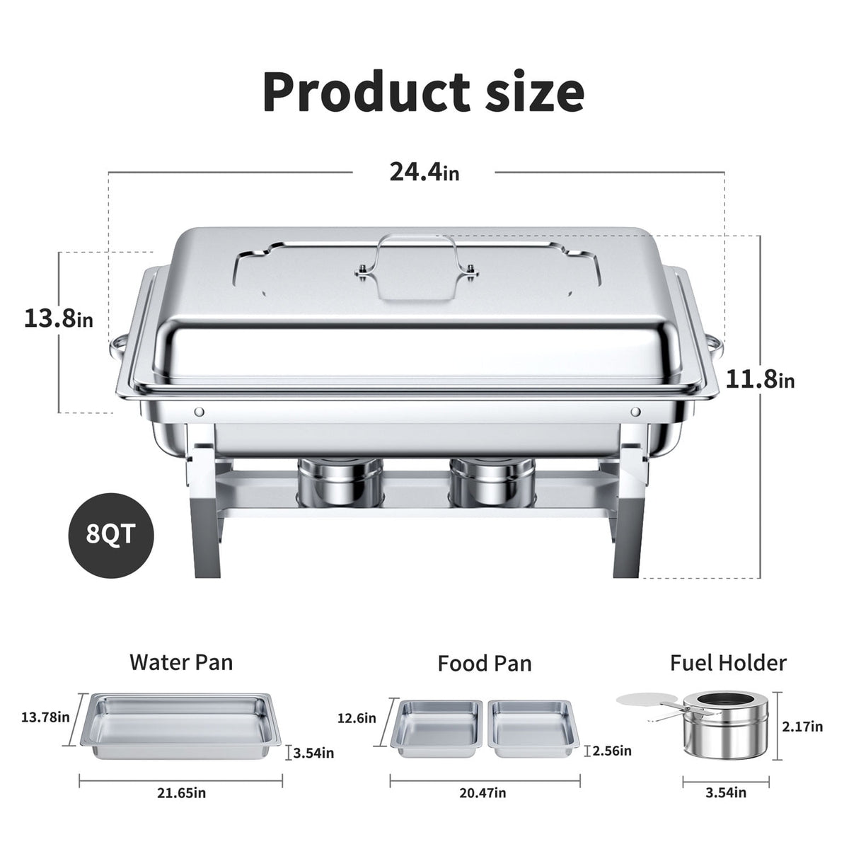 TINANA 4 Pack Chafing Dishes Buffet Set, Full-Size Buffet Servers with Lids, Stainless Steel Food Warmers with 4 Fuel Holders, Silver