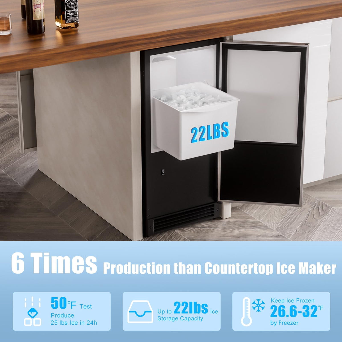OUTBID 15" Under Counter Ice Maker Drainless, 25 lbs/24H Crescent Ice Machine with 22 lbs Storagefor Home Bar Kitchen Commercial, ETL