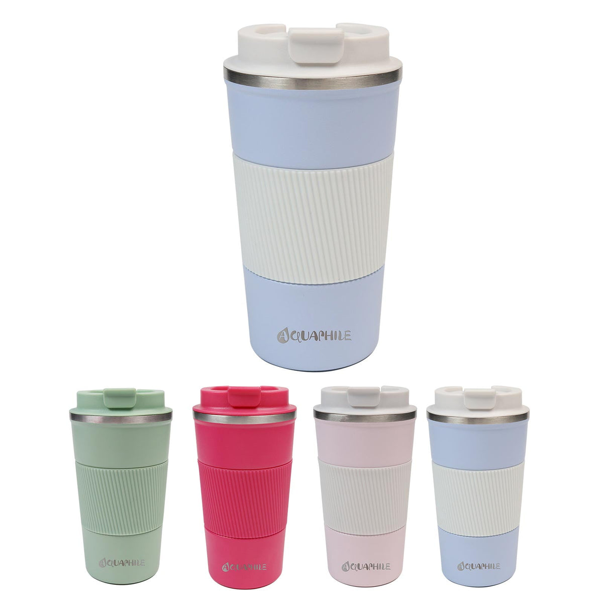 Aquaphile Vacuum Insulated Coffee Travel Mug - Double Walled Reusable Tumbler Cups Light Blue 17 Fluid Ounces