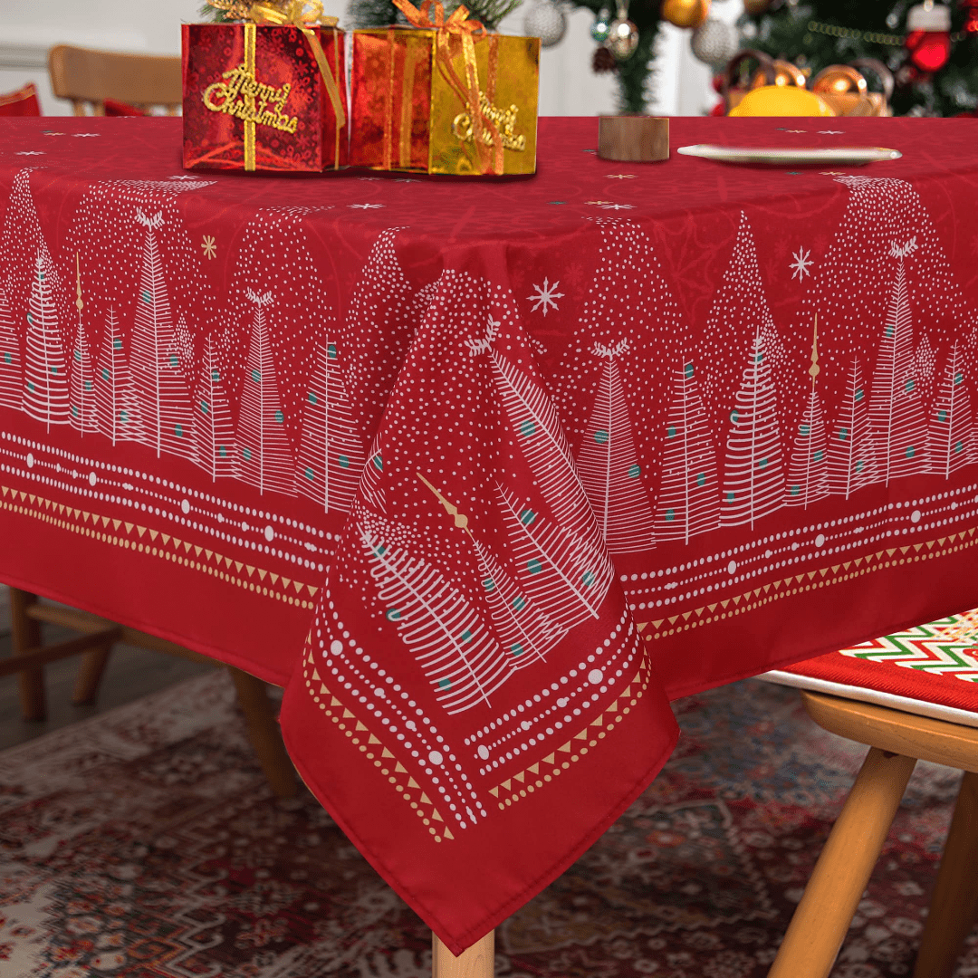 LUSHVIDA Printed Christmas Tablecloths Rectangle Xmas Tree Table Cover Table Cloth Water Resistant Washshable Stain Resistant Decorative Tablecloth for Dining Festival - 60x84 inch 1 Pc