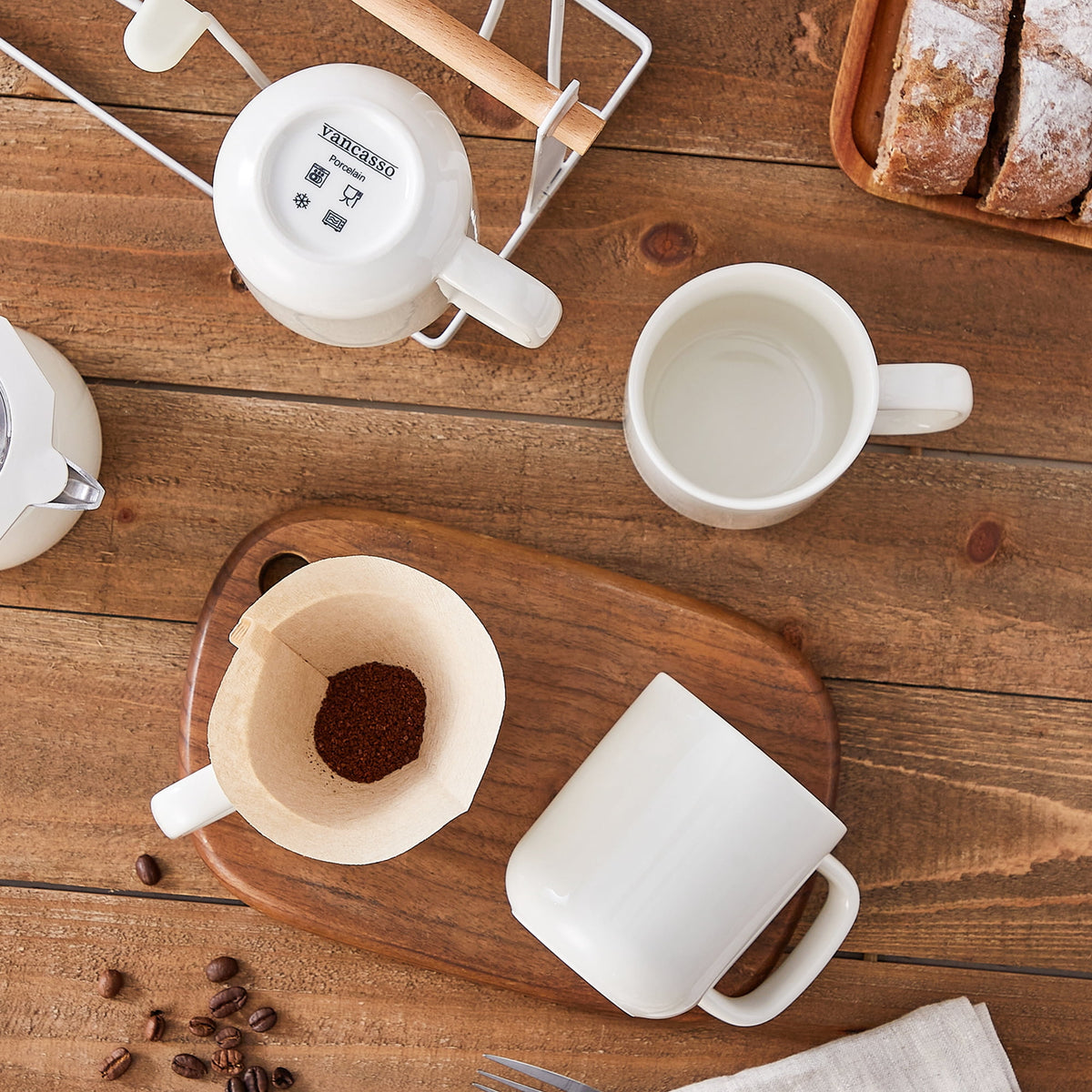 Malacasa Porcelain Coffee Mugs Set, 12 oz Coffee Cups Set of 4, Dishwasher & Microwave Safe, White