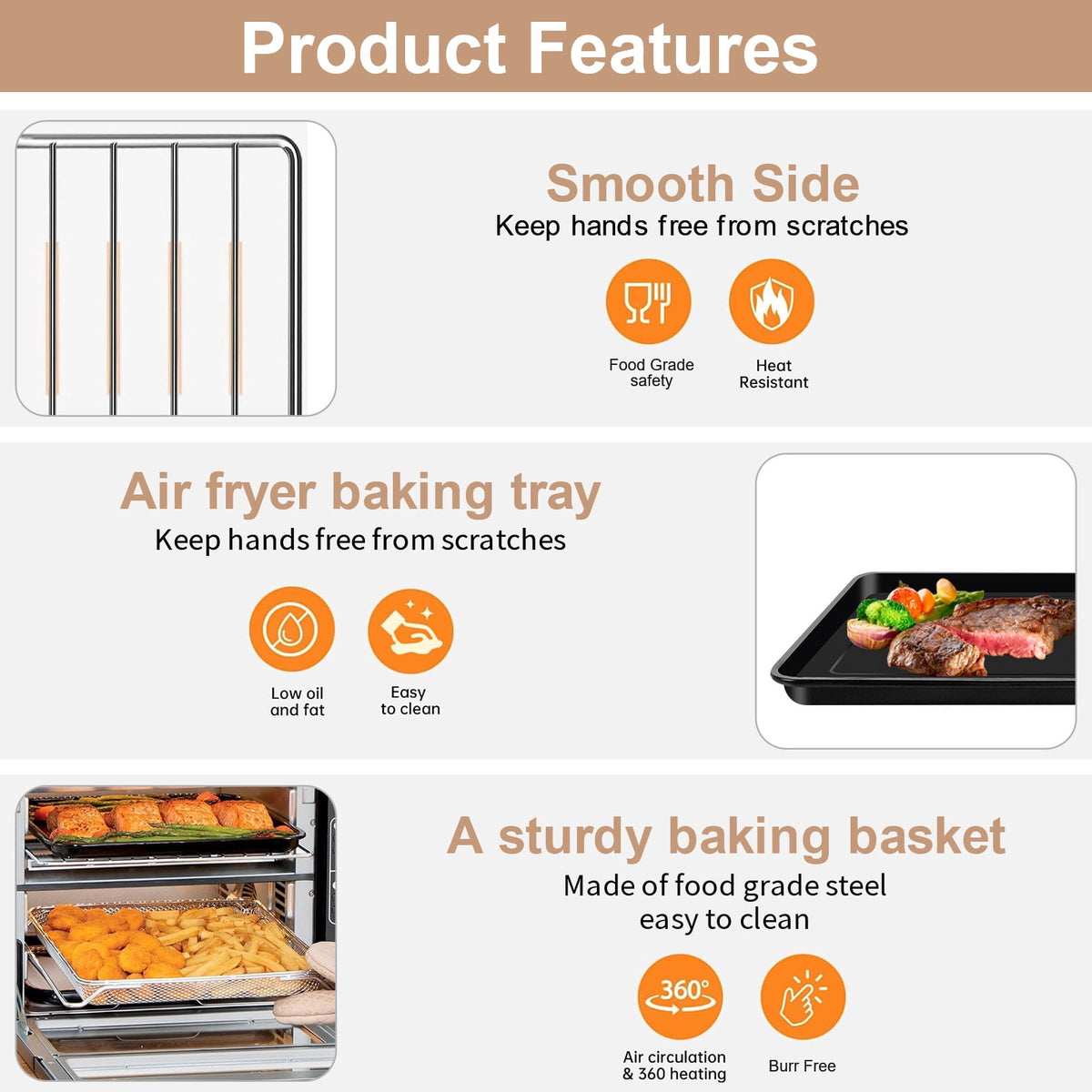 GCQ Air Fryer Replacement Parts for Ninja Foodi SP101 SP100 Digital Countertop Oven, Air Fryer Grill Pan Plate Crisper Plate Accessories Tray Basket